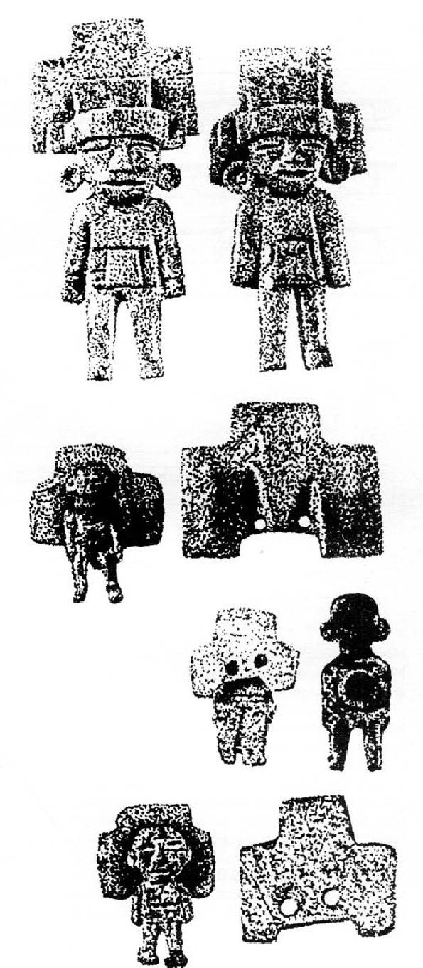 Рис. 11. Фигурки со съёмными «сияниями» — resplandores. Rubín de la Borbolla 1947, рис. 15, 16, 18.